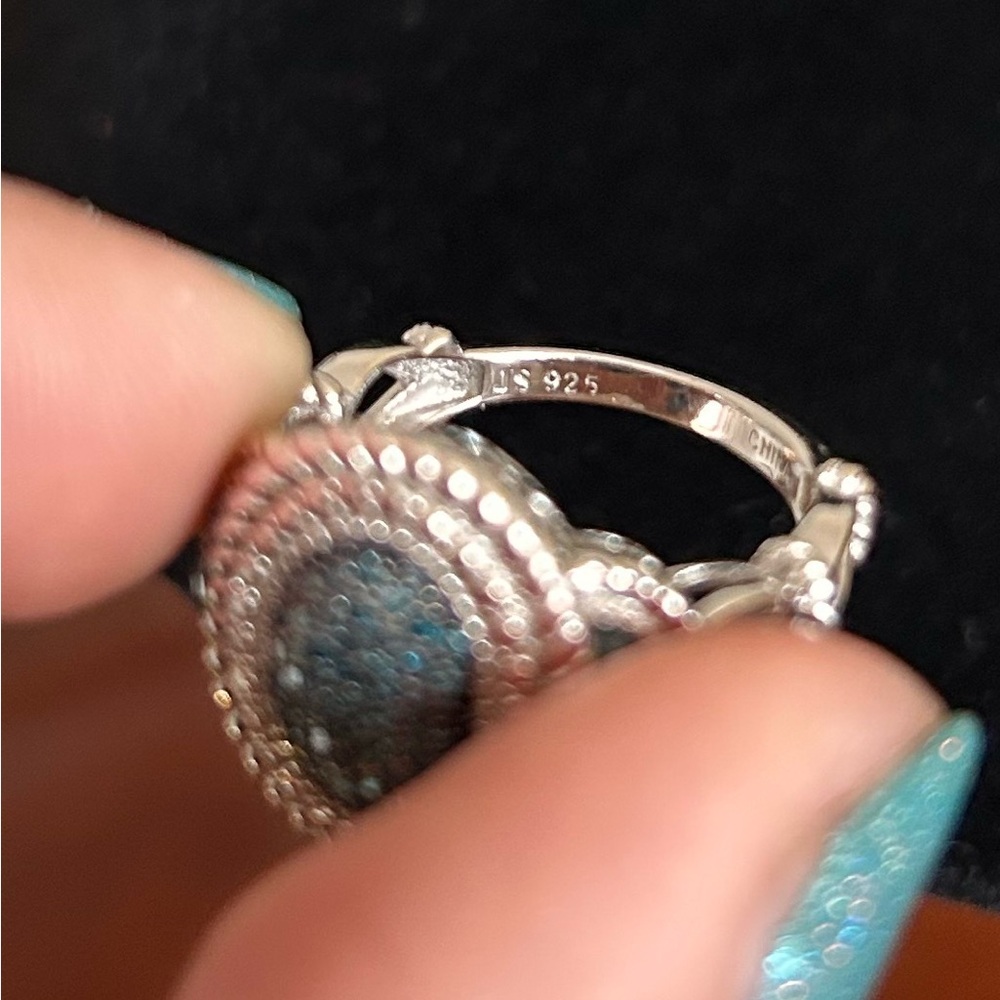 Designer Blue Diamond pave setting, 925 Silver Ring, Designer Joseph Schmid - Picture 4 of 5